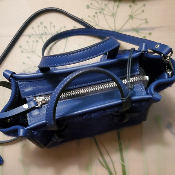 NWR Wool Blend With Leather Trim Blue Italian Handbag - Picture 3 of 10